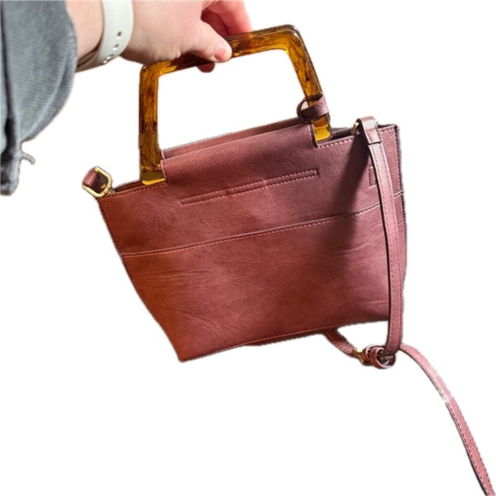 Anthropologie Wine Red Tassel Acrylic Handle Purse With Wallet Small Medium - Picture 2 of 15